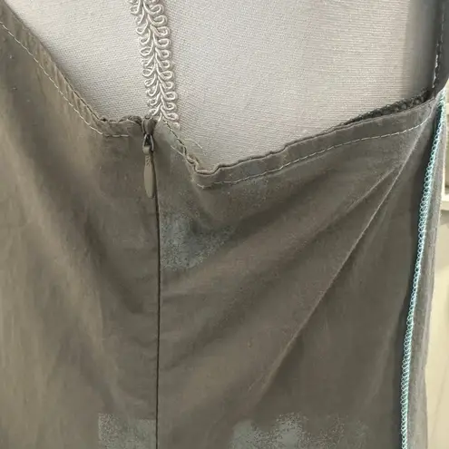 Khaki Cotton Beaded Strap Tank Top Turquoise Detail Boho Lagenlook Fairy Small Green