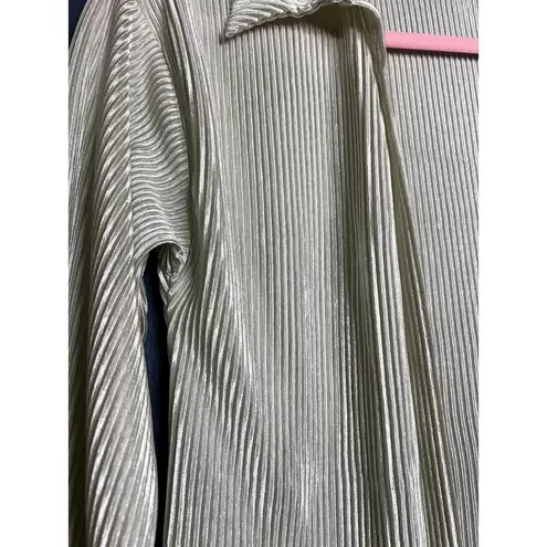 VTG Itzy Open Cardigan Shimmery Silver Ribbed Y2K Coquette Layering Top Womens