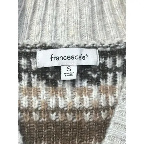 Francescas Symone Fair Isle Cropped Neutral Cardigan Sweater Size Medium Nordic Tan