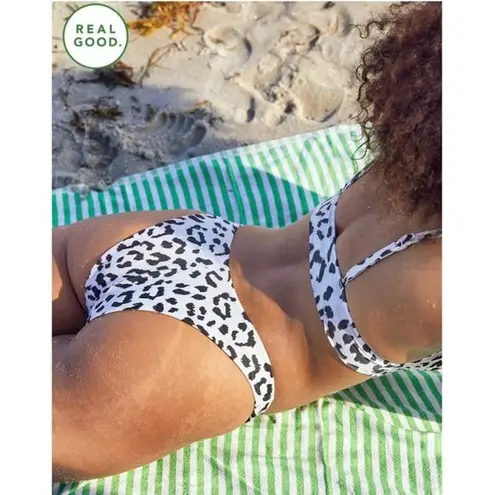 Aerie Super High Cut Cheekiest Bikini Bottom in White Black Leopard S NWT