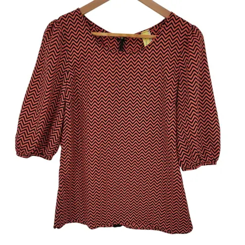 Orange & Black Chevron Striped Top Career Office Professional Colorful Size M Size M