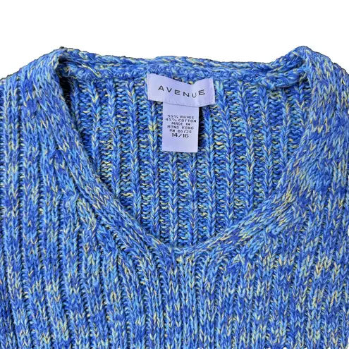 Avenue Vintage Womens Heavy Knit Sweater Size 14/16 Blue Marled V Neck 22x25.5