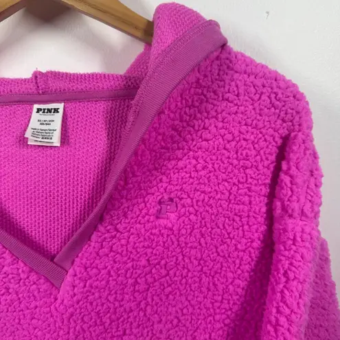 Victoria Secret PINK Sweater Women XS Pink Sherpa Fleece Pullover Hoodie Neon