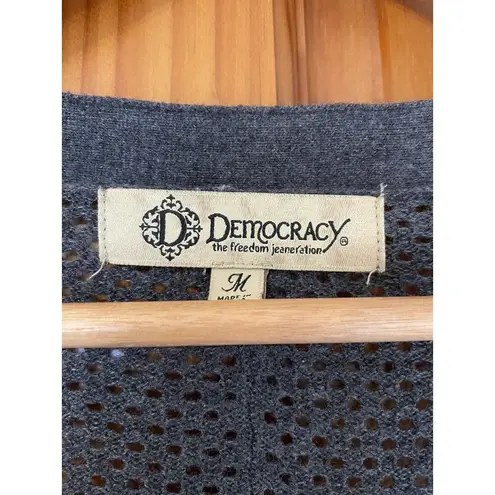 Democracy Womens Cardigan Size M blue long open front buttons on sleeves pockets