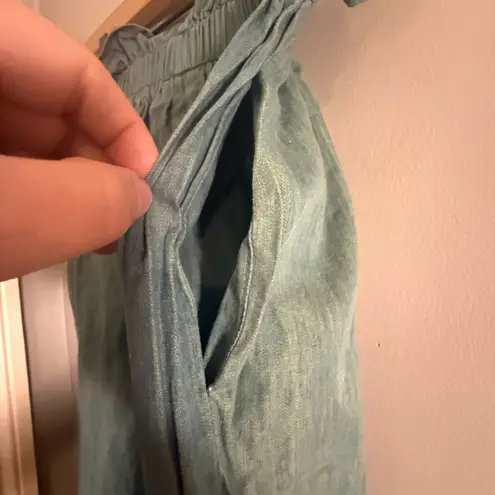 Highlight Sage Green Linen Paperbag Waist Cropped Wide