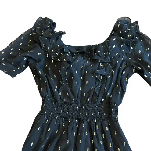 Ba&sh Romeo Ruffled Metallic Midi Dress Black Gold Silk Cocktail Size XS Women's