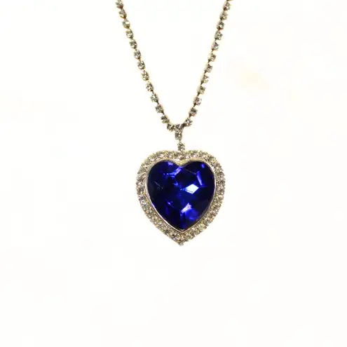 Vintage 90s Titanic “Hope Diamond” Necklace 18" Rhinestone Heart Blue