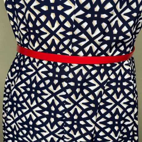 Roz & Ali Black and White Patterned Belted Cap Sleeve Zip Midi Dress Event 20