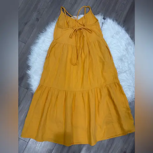 Free Assembly Mustard Yellow Sleeveless Tiered Midi Dress Size S