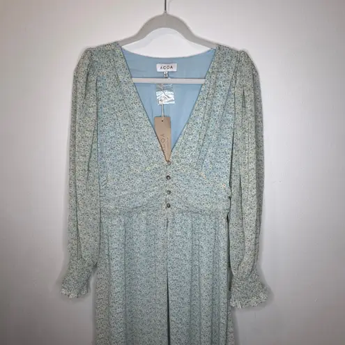 ACOA Maxi Light Blue Floral Puff Long Sleeve Dress NWT Size L