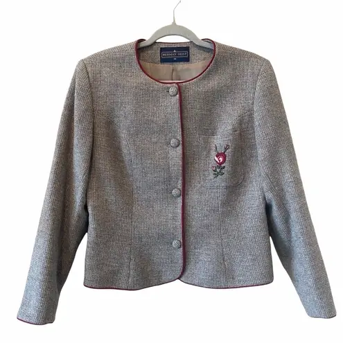 Herman Geist Vintage Button Down Wool Embroidered Flower Blazer Size 10