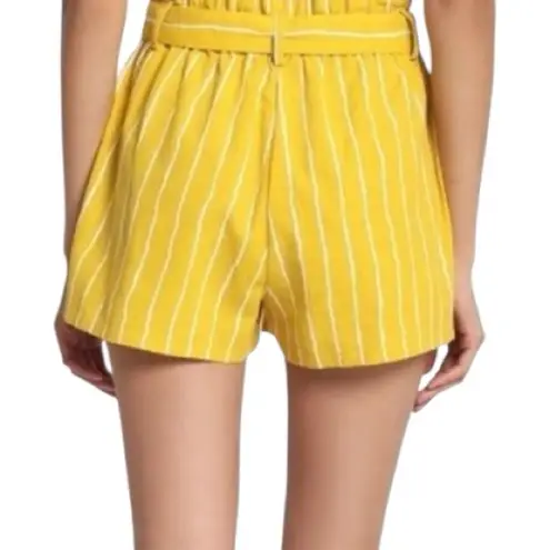 Yellow Striped High Waist Elastic Waist Belted Shorts - Image 4