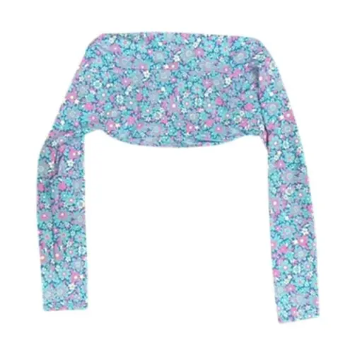 Frankies Bikinis Swim Long Sleeve Shrug in All Over Blue Floral, Size M Size M