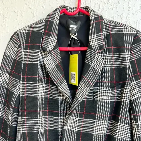 Pinko Paolo Plaid tailored plaid blazer jacket black white red size 2 US women