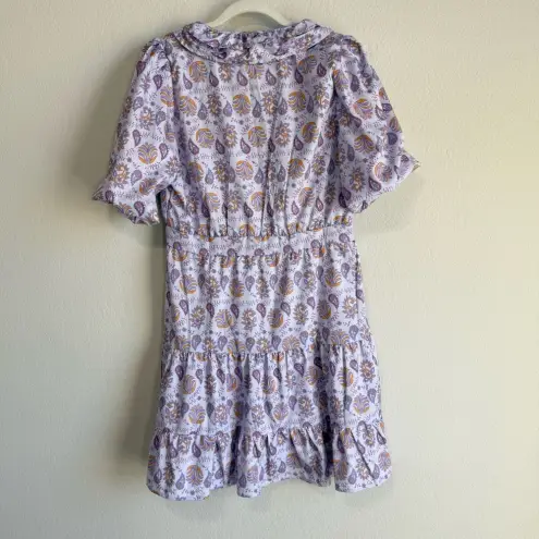 Pink Ripple Paisley‎ Lilac Ruffle Mini Cocktail Dress Women’s Lightweight Size L Purple Size L