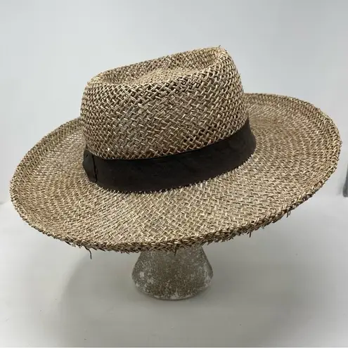 Vintage Henschel Hat Co Lightweight Sheer Classic Straw Boater Bow Sun Hat L Tan
