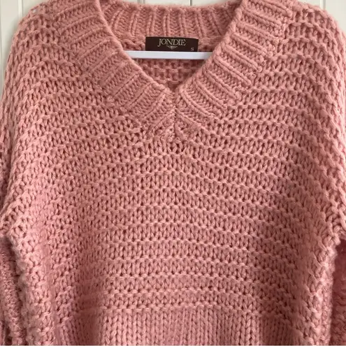 Jondie Womens Sweater Powder Pink S Cropped Balloon Sleeve