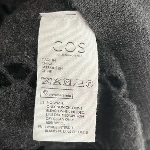 COS Cut-Out gray turtleneck Boiled Wool Tunic sweater crochet ribbed size S cozy