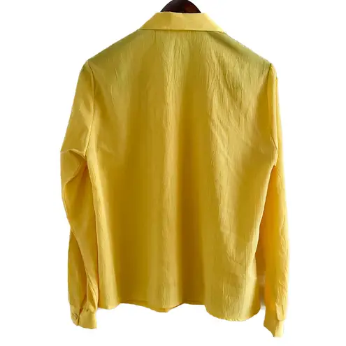 Vintage bright yellow light crinkle texture button down blouse size medium M