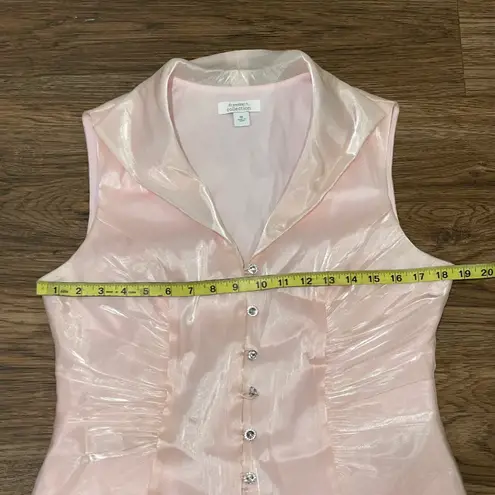 Dress Barn Collection Sleeveless Button Down Blouse Crystal Buttons Pink 10