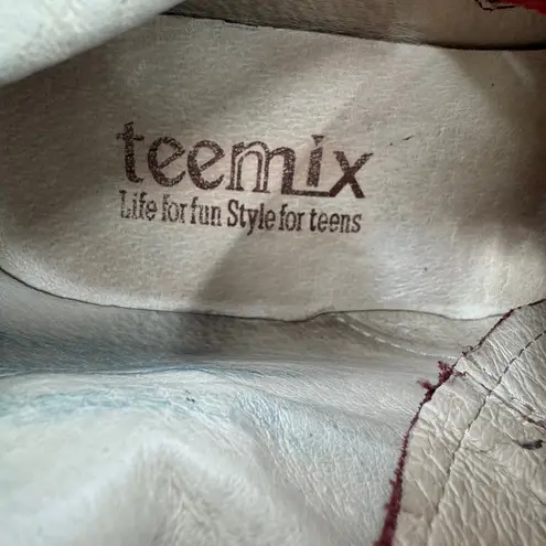 Teenmix boots women's 6 combat platform studded ankle lace up burgundy leather Red