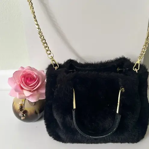 Isaac Mizrahi Super Cute New York Black Faux Fur Mini Hand and/or Crossbody Bag