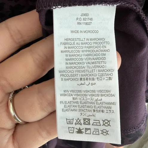 Boden Abigail Jersey Dress 14R Purple Leaf Print Long Sleeve Stretchy Midi Dark Size 14