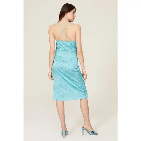 Slate + Willow Aqua Blue Printed Cowl Neck Slip Midi Dress Size Medium
