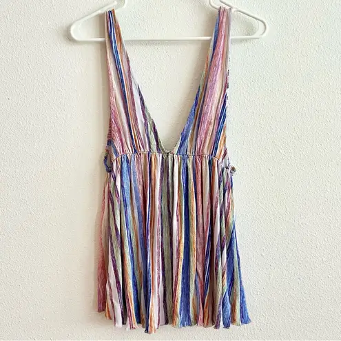 Urban Outfitters  Isla Plunge Babydoll Rainbow Stripe V Cut Tank Top Size Small