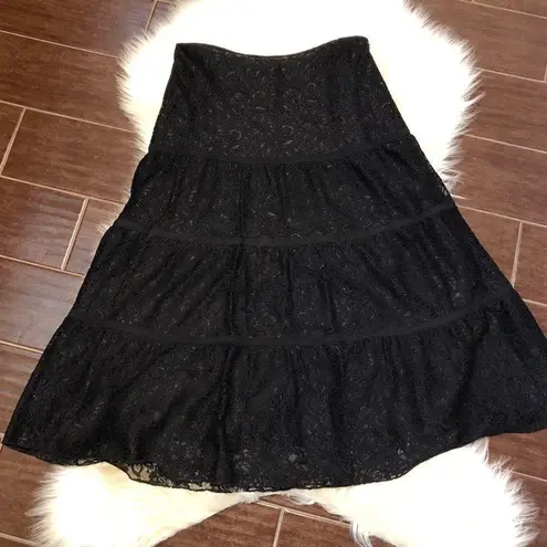 Bandolino black bohemian mesh lace skirt sz 6
