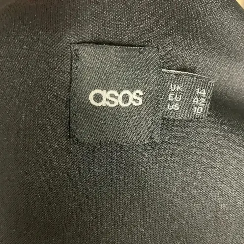 ASOS  Black Peplum style dress Womens Midi Ruffle Size 10 Scuba Vneck Sleeveless