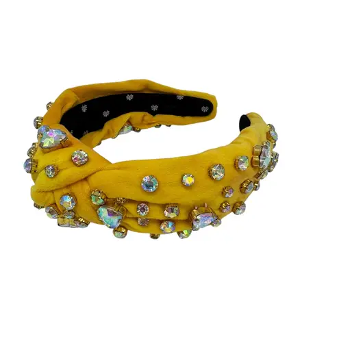 Lele Sadoughi Crystal Heart Headband Yellow Velvet Knot Anthropologie