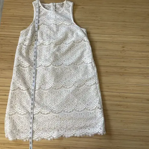 Bleuh Ciel Women’s Sleeveless White Lace Over Tan Lining Dress Size XS Back Zip
