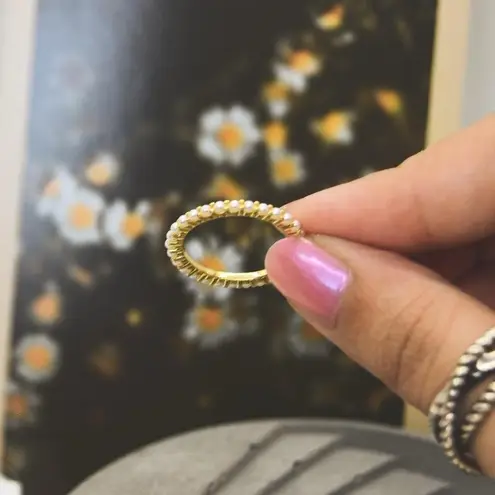 Dainty Micro Pearl Infinity Ring Gold