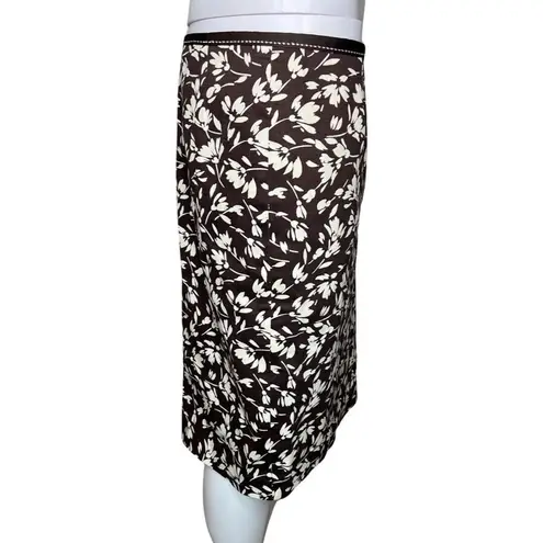 Ralph Lauren Lauren  Skirt Women 4 Petite Brown White Floral Flower Pencil Preppy