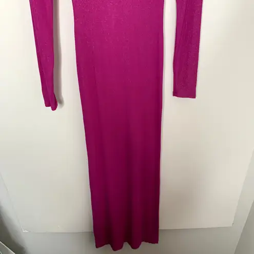 SKIMS Long Sleeve Dress Luxe Limited Edition Fuchsia Shimmer Foil Womens Medium