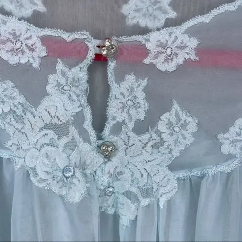 vintage 1950 kayser nightgown and robe set double layer tulle chiffon lace sleep Blue - Image 6