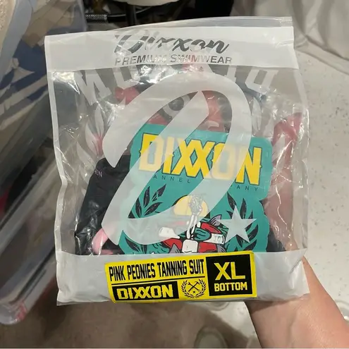 DIXXON NWT black pink peonies skimpy cheeky bikini tanning swim bottoms pool Size XL