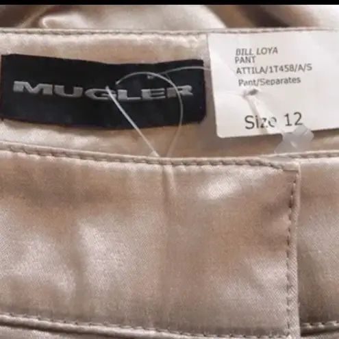 Thierry Mugler satin wide leg pants 90’s vintage Gold Size 10