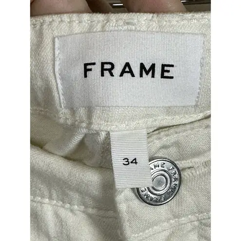 Frame High Waist Wide Leg Denim Pleat Front Chino Pant Ecru Ivory Sz 34 NEW