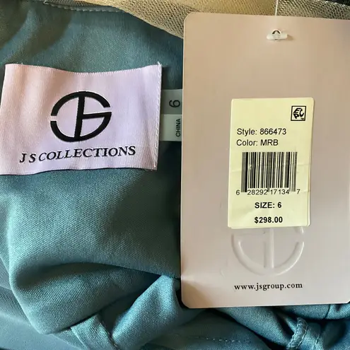 JS Collections Lace and Chiffon Evening Gown Blue Size 6 Short Sleeve Formal - Image 9