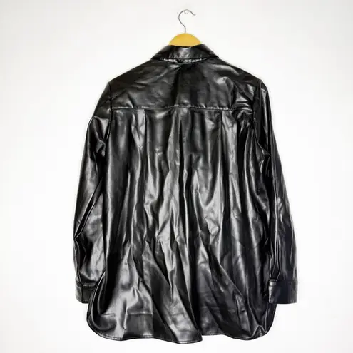 Sundays by WearSundays Black Faux Leather Button Up Women’s Shirt Size Medium