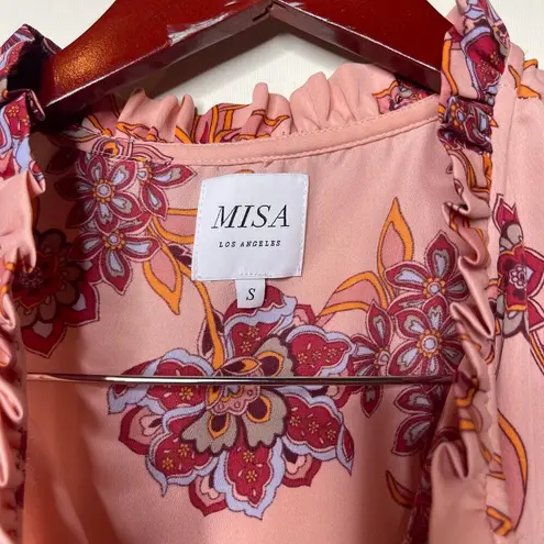 Misa Women's Lorena Mini Floral V neck Ruffle Skirt Dress sz S