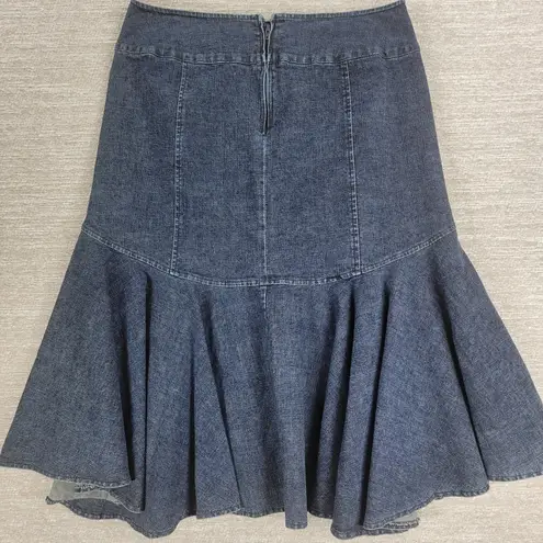 VTG Powerline Denim Skirt Size 8 Blue Dark Wash Flounce Flared Mermaid Rodeo