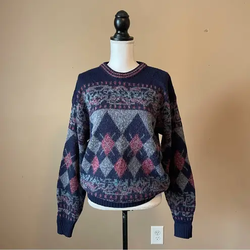 CAMPUS | Vintage Argyle Sweater Sz M Blue Size M