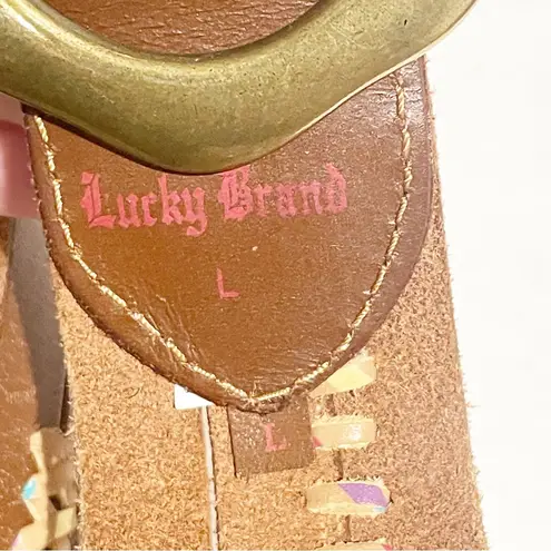 Lucky Brand  Size Large Brown Embossed Leather Belt Solid Brass Buckle