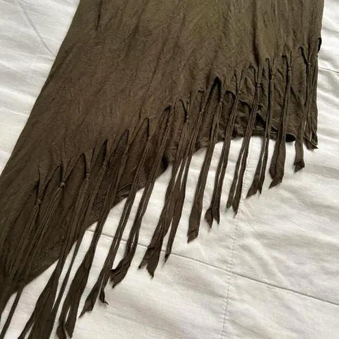 Y2K paper tag vintage khaki green Brown asymmetrical mini dress fringe detail Size M