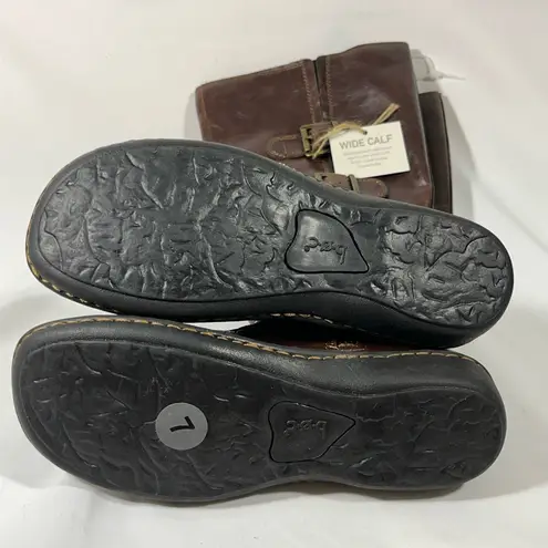 BORN VIRGINIA WOMANS TALL RIDING BOOT WIDE CALF W/BUCKLES SZ 7M VEGAN BROWN NEW