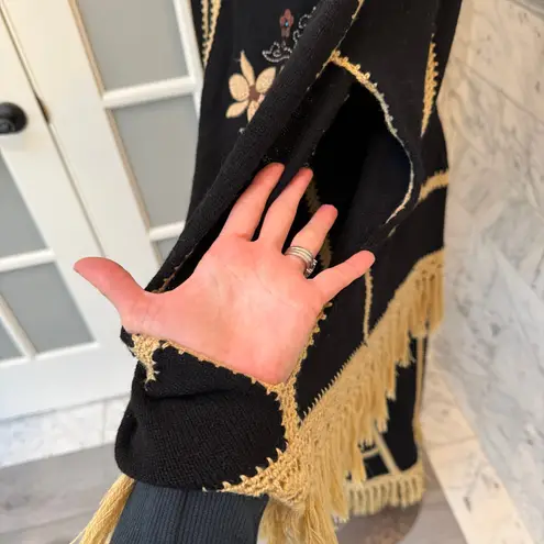 Double D Ranch Vintage Lambswool Poncho Blanket Skirt Sweater Set Small Medium Black