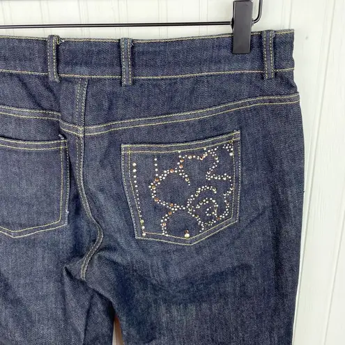 St. John  Dark Wash Denim Rhinestone Jewel Flower Back Pockets Women's Size 4